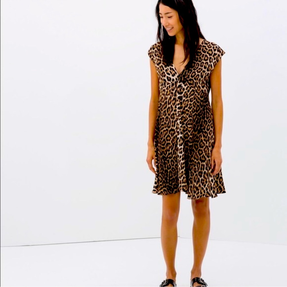 ZARA Leopard Print V-Neck Cap Sleeve Babydoll Dress, Women’s Small